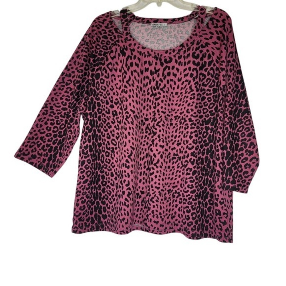 Sportelle Women's Pink Black Leopard 2X Blouse‎ 3/4Sleeve Summer Resort Vacation
